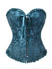 Espartilho Corset Corpete Cinta Modela Afina Cintura Floral Tamanho:36 (S)Cor:Verde Petróleo