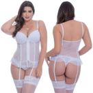 Espartilho Plus Size Branco Bordado Em Tule e Renda Com Bojo Zíper Diana Completo Sexy Sensual