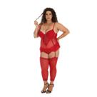 Espartilho Plus Size Sensual Corpete Meias Cinta Liga Melani Vermelho