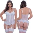 Espartilho Sexy Sensual Branco Bordado Em Tule e Renda Com Bojo Zíper Plus Cetim Vania