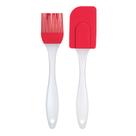 Espátula e Pincel Culinário de Silicone nas Cores Laranja e Vermelho com Cabo de Plástico