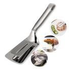 Espátula Pegador Pinça Culinária Dupla Multiuso Aço Inox