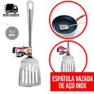 Espatula Vazada de Inox para Hamburguer Lanche Grande com Alça Utensilio de Cozinha