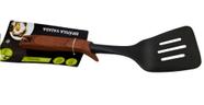 Espátula Vazada de Nylon Cabo com Design Madeira Cozinha