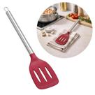Espátula Vazada de Silicone Vinho Bordô com Cabo em Aço Inox Elite Premium 33cm