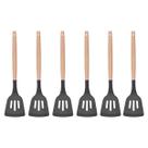Espatula Vazada Preto Silicone Fritura Cabo Bambu - 6un