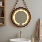 Espelheira Redondo Iluminado 40cm com Alça Touch 2 Leds com Alça Adnet