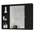 Espelheira Suspenso para Banheiro com 1 Porta 2 Nichos e 3 Prateleiras para Decoração e Organização do Banheiro com Design Moderno Preto Flex