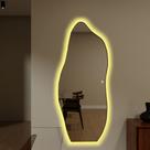 Espelho 150cm e06 couro cafe led amarelo bivolt touch