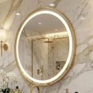 Espelho 4mm 80cm Redondo Led 3 Cores Moldura Dourada pvc 80 com touch luxo