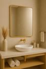 Espelho 4mm 80X100 vertical Retangular Borda Arredondada Moldura PVC Dourada Decorativo