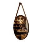 Espelho Adnet 80CM Moldura Couro Led Jateado Touch Luz Branca OU Amarela + Fonte