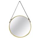 Espelho Adnet Dourado Alça De Couro Marrom 57,5x36cm