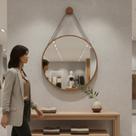 Espelho Adnet Para Banheiro 50cm Moldura Couro Caramelo Luxo Decorativo