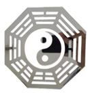 Espelho Baguá Yin Yang Acrílico Espelhado Prata Sala 30cm
