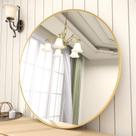Espelho BEAUTYPEAK redondo de 60 cm com estrutura metálica montado na parede dourado