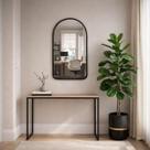 Espelho Capela Orgânico 44x64cm Moldura Couro 3cm Guardian 3mm com Suporte Parede Preto/Caramelo