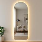 Espelho Com Led Grande Oval com Base Reta 150x40 Corpo Inteiro LED Luz Fria e Luz Quente Bivolt