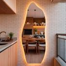 Espelho com Led Quente Flame 170x70cm Decorativo de Parede para Sala Quarto Banheiro Corpo Inteiro