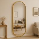 Espelho Corpo Inteiro Dourado 170x70cm Moldura Alumínio Modelos Orgânico, Oval, Retangular e Base Reta
