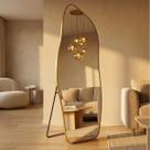 Espelho Corpo Inteiro Dourado 170x70cm Moldura Alumínio Modelos Orgânico, Oval, Retangular e Base Reta