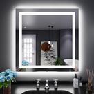 Espelho de banheiro LED LOAAO 32x32cm com luzes antiembaçantes reguláveis