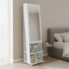 Espelho de Chão Grande Retângular 175x49cm 2 Prateleiras Porta Acessórios Retrô Pe2024 Branco