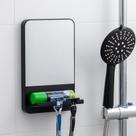 Espelho de chuveiro TAILI Fogless Suction com porta-navalhas preto