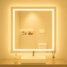 Espelho De Led Jateado Quadrado Premium 50x50 Cm Com Fonte