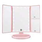 Espelho de Maquiagem Vanity Flymiro Triplo com Luzes - Aumento 3x/2x - Rosa