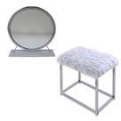 Espelho de maquilhagem com banquinho Benzara Rose Faux Fur White