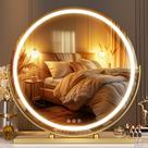 Espelho de maquilhagem Hasipu 23.6 LED com luzes de 3 cores, regulável em ouro Espelho de maquilhagem Hasipu 23.6 LED com luzes de 3 cores, regulável em ouro