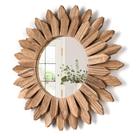 Espelho de parede Honiway Sunburst Rustic Wood 30 cm preto carbonizado