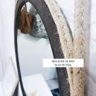 Espelho de pendurar emoldurado de madeira redondo decorativo + alca 66cm de ø