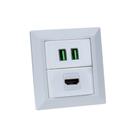 Espelho de Tomada Duplo Chanfrado 1 HDMI 2Usb 4.9A