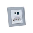 Espelho de Tomada Duplo Chanfrado 1 Tom 20A 2 Usb 9.0A Cinza