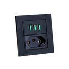 Espelho de Tomada Duplo Reto 1 Tomada 20A 3 Usb 5.2A Preto