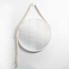 Espelho Decorativo Adnet Branco Alça Macramê Cru 60 cm Redondo