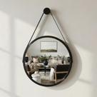 Espelho Decorativo Adnet de Parede Redondo Preimum Artesanal com Alça Suspenso 60cm com Suporte Salas Quartos Banheiros Hall Closets