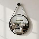 Espelho Decorativo Adnet Grande Com Alça em Material Ecológico 60cm Suporte para Salas Quartos Banheiros
