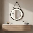 Espelho Decorativo Adnet Grande Redondo com LED 60cm com Alça e Suporte para Sala Quarto Banheiro Hall
