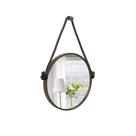 Espelho Decorativo Adnet Marrom Alça Corda Naval Preta 40 cm Redondo
