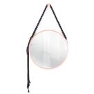 Espelho Decorativo Adnet Rosa Alça Macramê Preta 50 cm Redondo