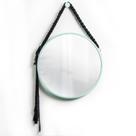 Espelho Decorativo Adnet Verde Alça Macramê Preta 40 cm Redondo Espelho Decorativo Adnet Verde Alça Macramê Preta 40 cm Redondo