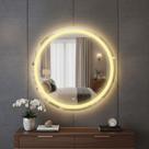 Espelho Decorativo Redondo Jateado 80x80cm Iluminado com 3 Cores Led Botão Touch Screen Lapidado Premium