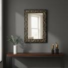 Espelho decorativo retangular com moldura de madeira Preto com dourado