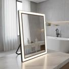 Espelho Decorativo Retangular Moderno 40x28cm Iluminado Com Led Touch 3 Cores Camarim