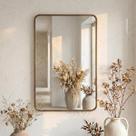 Espelho Grande Decorativo Banheiro e Sala Retangular Dourado com Moldura em Alumínio 90X60