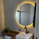Espelho Grande Redondo Com Led Sem Fio 80cm Luz A Pilha Luz Amarela Quente