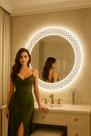 Espelho Led 3 cores 70 cm Botão Touch Luz Ajustável Dimerizável Redondo faixa frontal 70cm xadrez